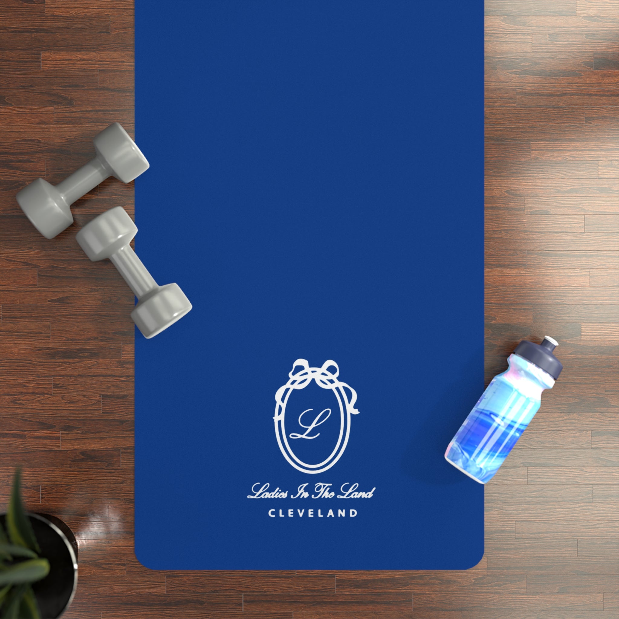 Blue Rubber Yoga Mat with Monogram Logo — Non-Slip Eco Fitness Mat