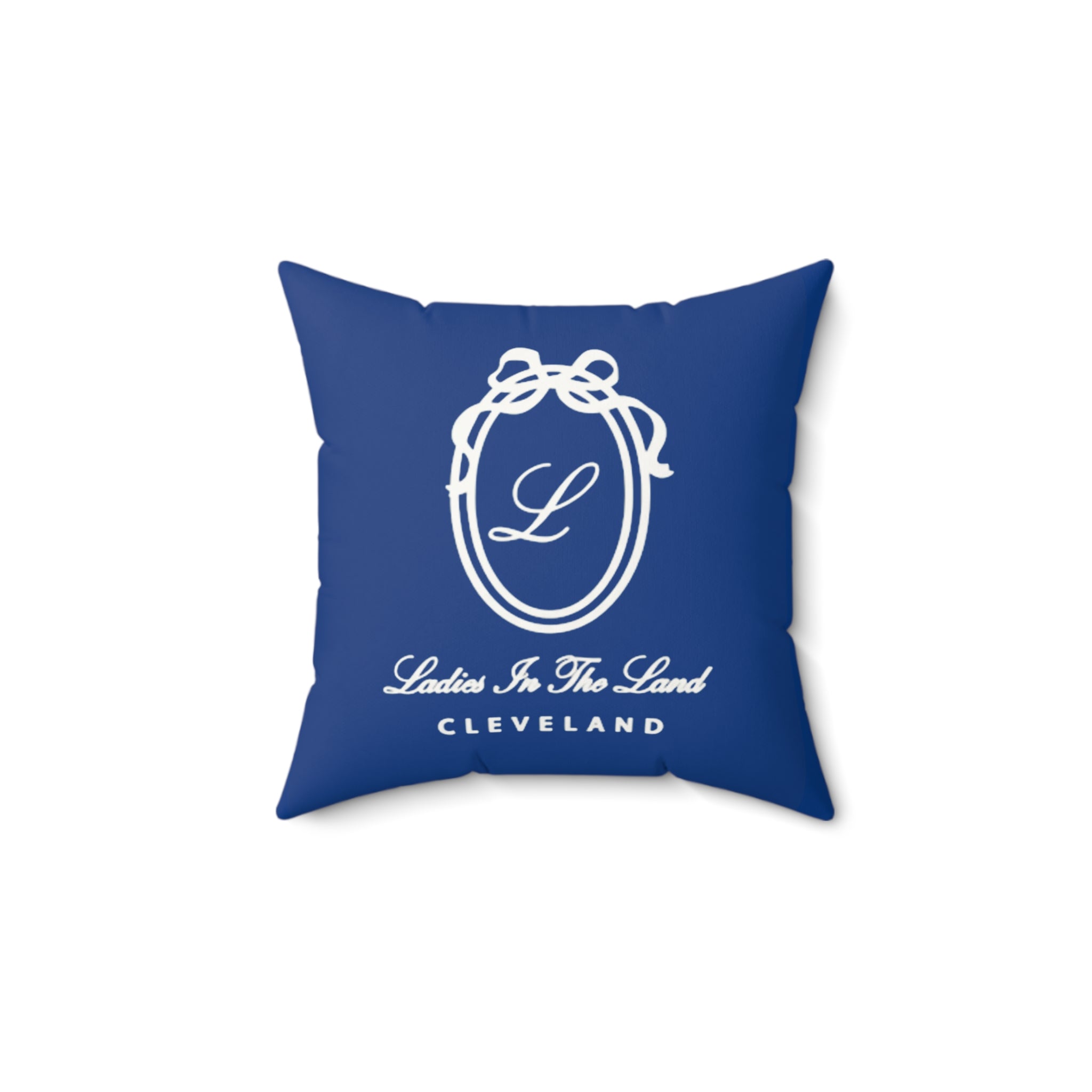 Ladies In The Land Cleveland Faux Suede Pillow — Monogram Blue Decorative Throw Pillow