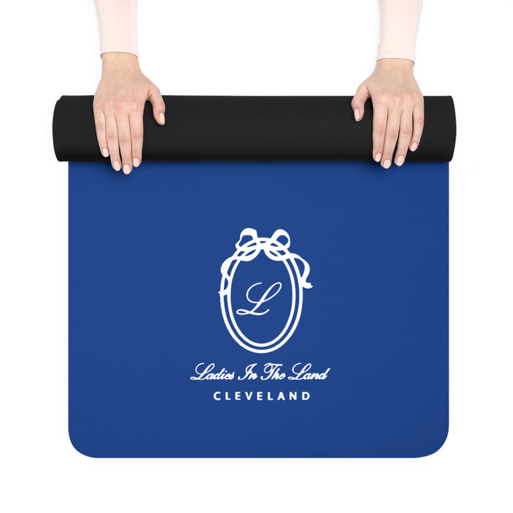 Blue Rubber Yoga Mat with Monogram Logo — Non-Slip Eco Fitness Mat